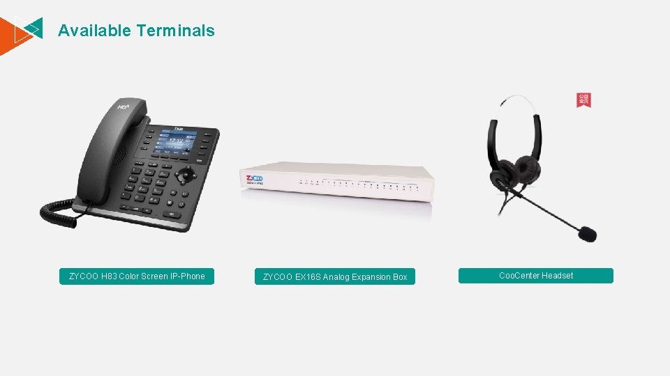 Available Terminals ZYCOO H 83 Color Screen IP-Phone ZYCOO EX 16 S Analog Expansion