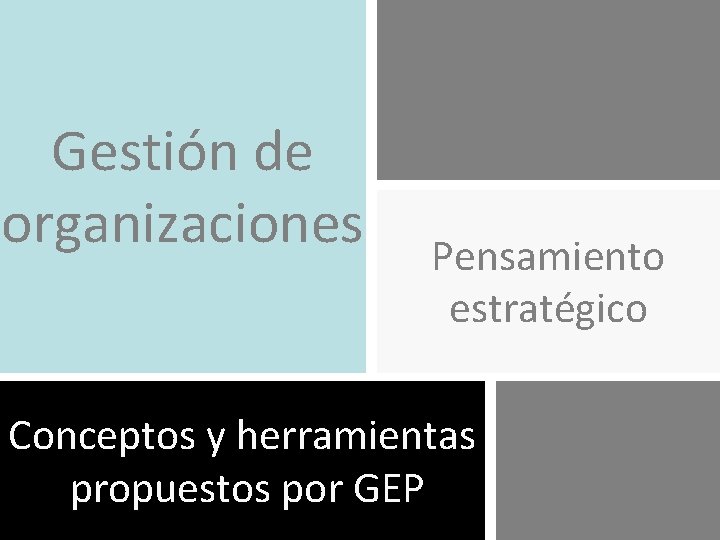 Gestión de organizaciones Pensamiento estratégico Conceptos y herramientas propuestos por GEP 