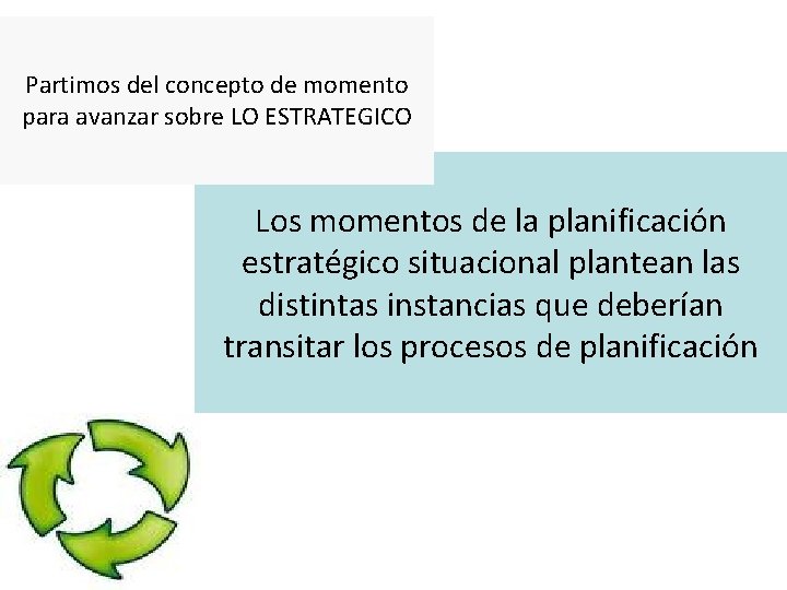 Partimos del concepto de momento para avanzar sobre LO ESTRATEGICO Los momentos de la