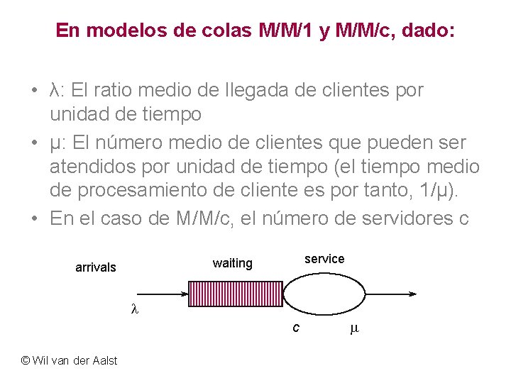 En modelos de colas M/M/1 y M/M/c, dado: • λ: El ratio medio de