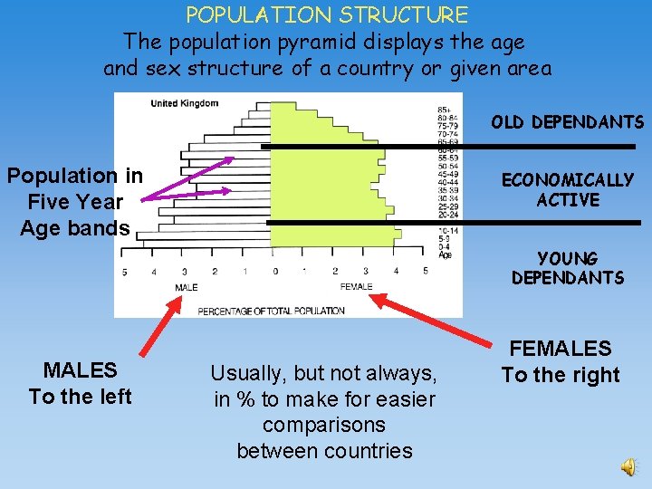 POPULATION STRUCTURE The population pyramid displays the age and sex structure of a country