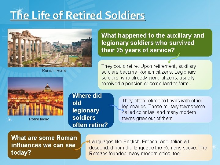 The Life of Retired Soldiers What happened to the auxiliary and legionary soldiers who