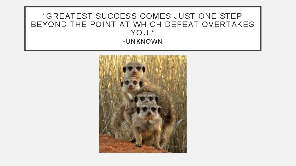 “GREATEST SUCCESS COMES JUST ONE STEP BEYOND THE POINT AT WHICH DEFEAT OVERTAKES YOU.