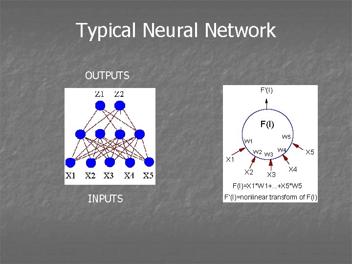 Typical Neural Network OUTPUTS INPUTS 