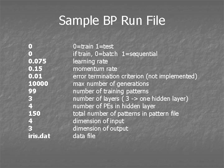 Sample BP Run File 0 0 0. 075 0. 15 0. 01 10000 99