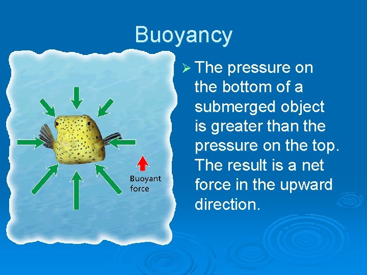 - Floating and Sinking Buoyancy Ø The pressure on the bottom of a submerged