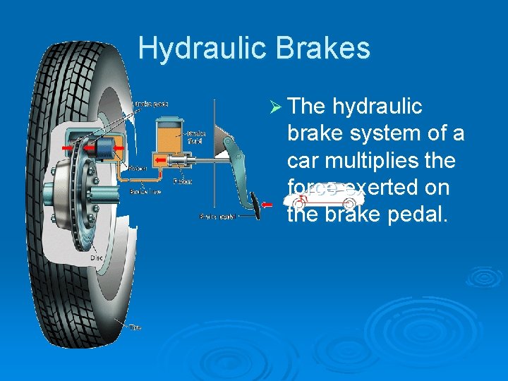 - Pascal’s Principle Hydraulic Brakes Ø The hydraulic brake system of a car multiplies