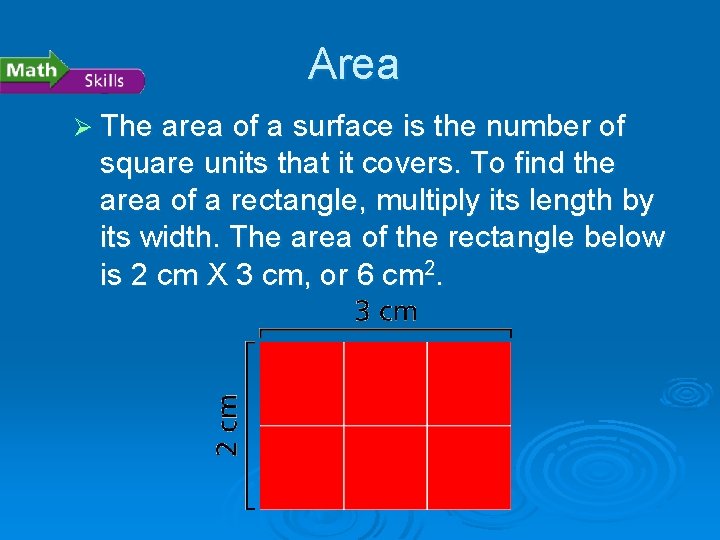 - Pressure Area Ø The area of a surface is the number of square
