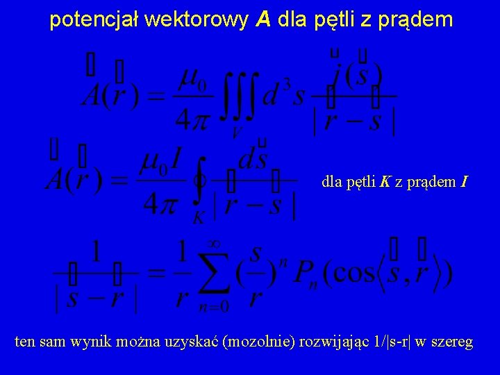 potencjał wektorowy A dla pętli z prądem dla pętli K z prądem I ten