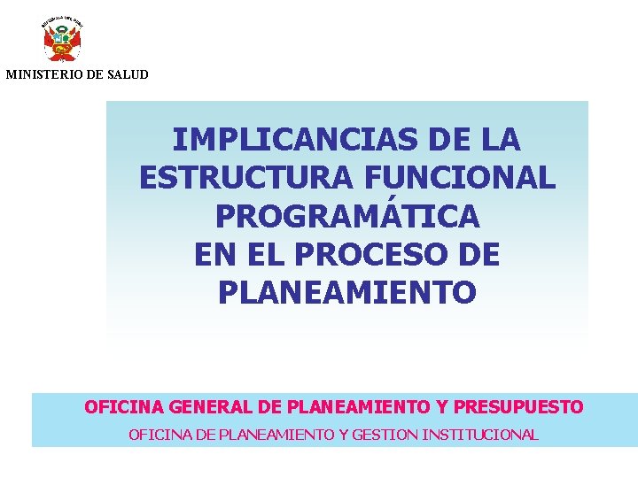 MINISTERIO DE SALUD IMPLICANCIAS DE LA ESTRUCTURA FUNCIONAL PROGRAMÁTICA EN EL PROCESO DE PLANEAMIENTO