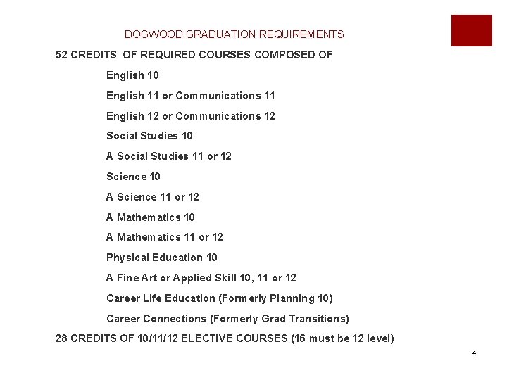 DOGWOOD GRADUATION REQUIREMENTS 52 CREDITS OF REQUIRED COURSES COMPOSED OF English 10 English 11