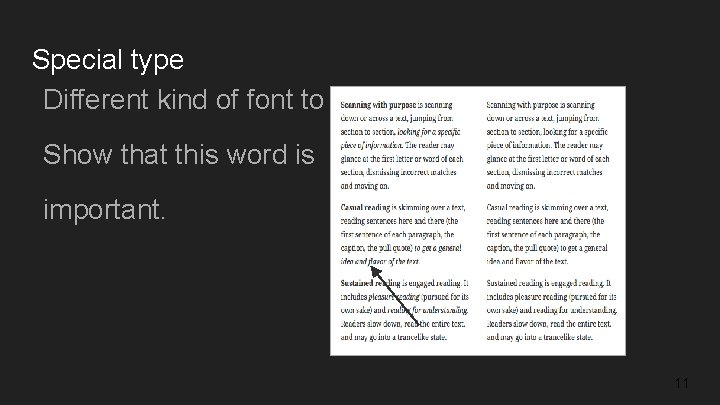 Special type Different kind of font to Show that this word is important. 11