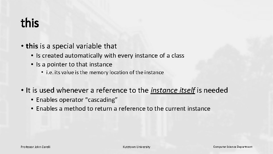 this • this is a special variable that • Is created automatically with every
