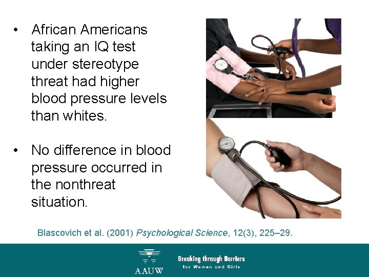  • African Americans taking an IQ test under stereotype threat had higher blood