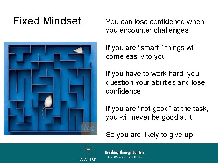 Fixed Mindset You can lose confidence when you encounter challenges If you are “smart,