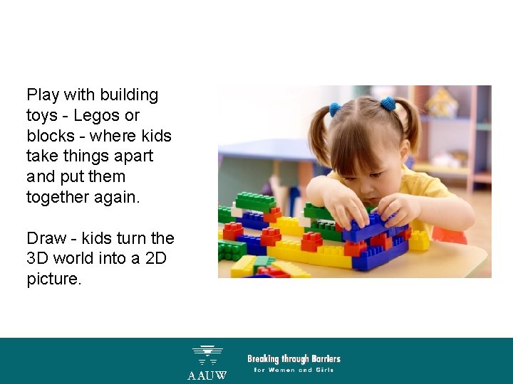 Play with building toys - Legos or blocks - where kids take things apart