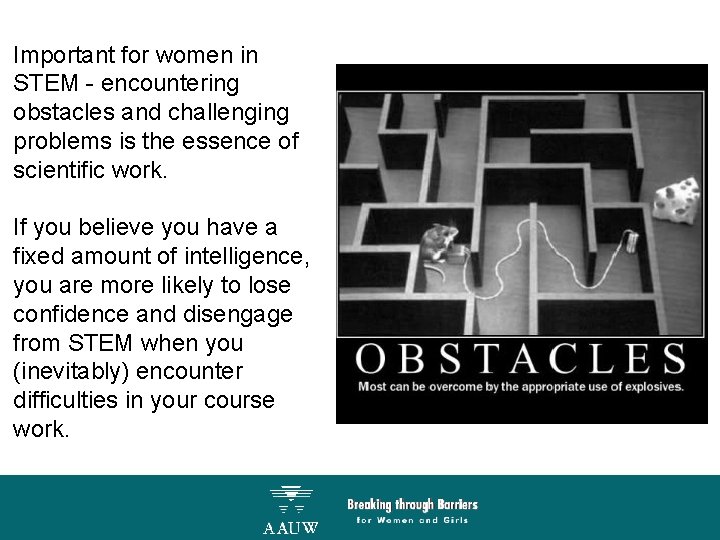 Important for women in STEM - encountering obstacles and challenging problems is the essence