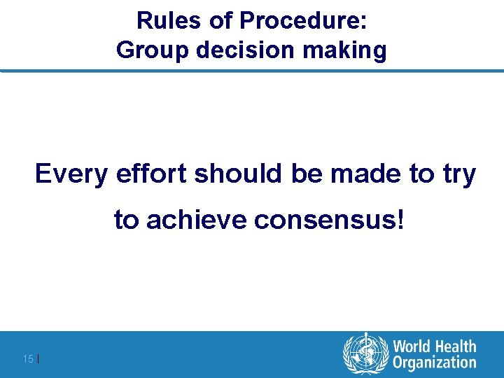 Rules of Procedure: Group decision making Every effort should be made to try to