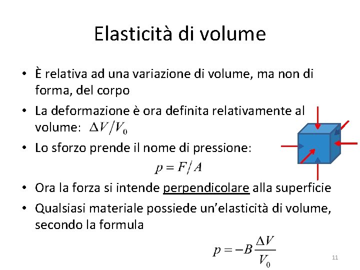 Elasticità di volume • È relativa ad una variazione di volume, ma non di