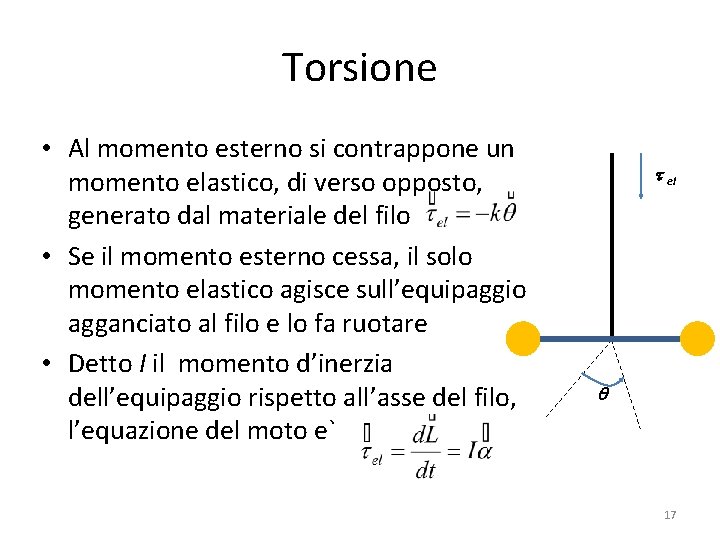 Torsione • Al momento esterno si contrappone un momento elastico, di verso opposto, generato