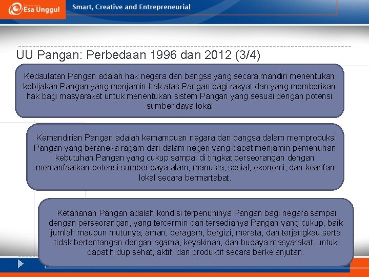 UU Pangan: Perbedaan 1996 dan 2012 (3/4) Kedaulatan Pangan adalah hak negara dan bangsa