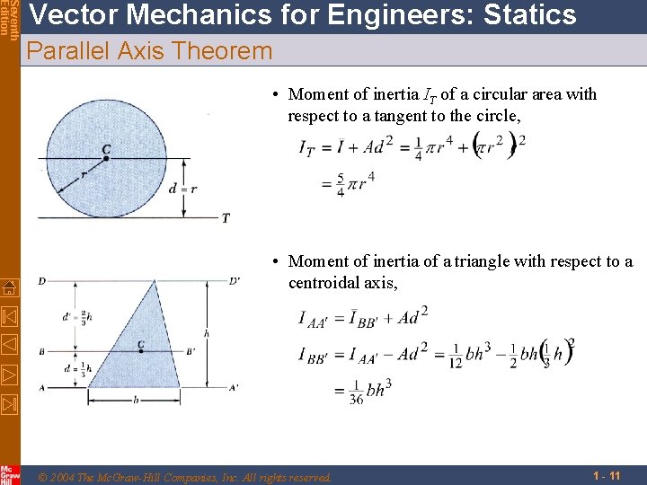 Seventh Edition Vector Mechanics for Engineers: Statics Parallel Axis Theorem • Moment of inertia