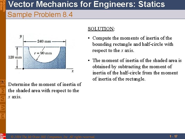Seventh Edition Vector Mechanics for Engineers: Statics Sample Problem 8. 4 SOLUTION: • Compute
