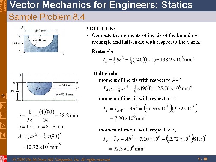Seventh Edition Vector Mechanics for Engineers: Statics Sample Problem 8. 4 SOLUTION: • Compute