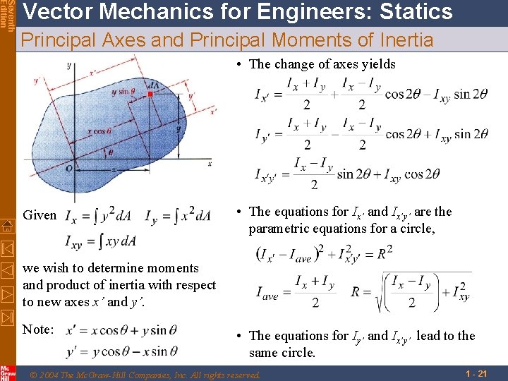Seventh Edition Vector Mechanics for Engineers: Statics Principal Axes and Principal Moments of Inertia
