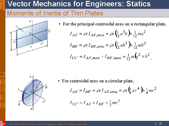 Seventh Edition Vector Mechanics for Engineers: Statics Moments of Inertia of Thin Plates •