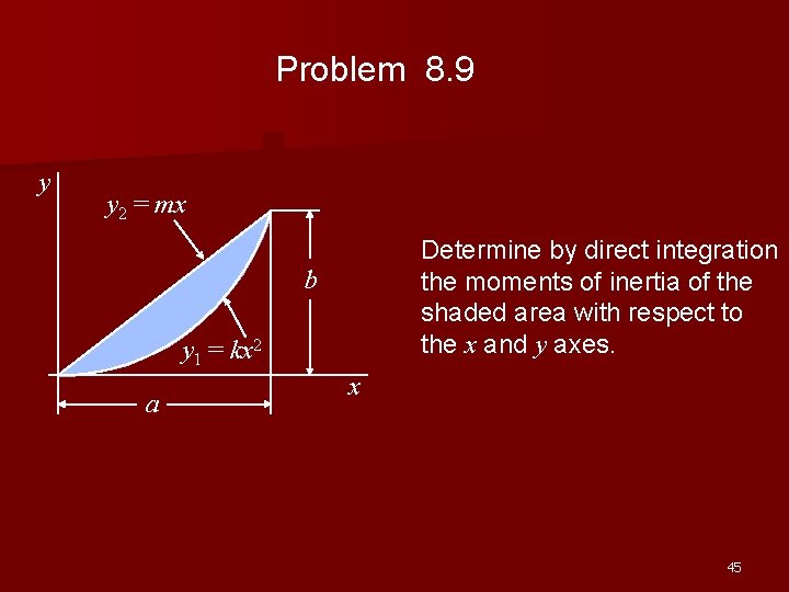 Problem 8. 9 y y 2 = mx Determine by direct integration the moments