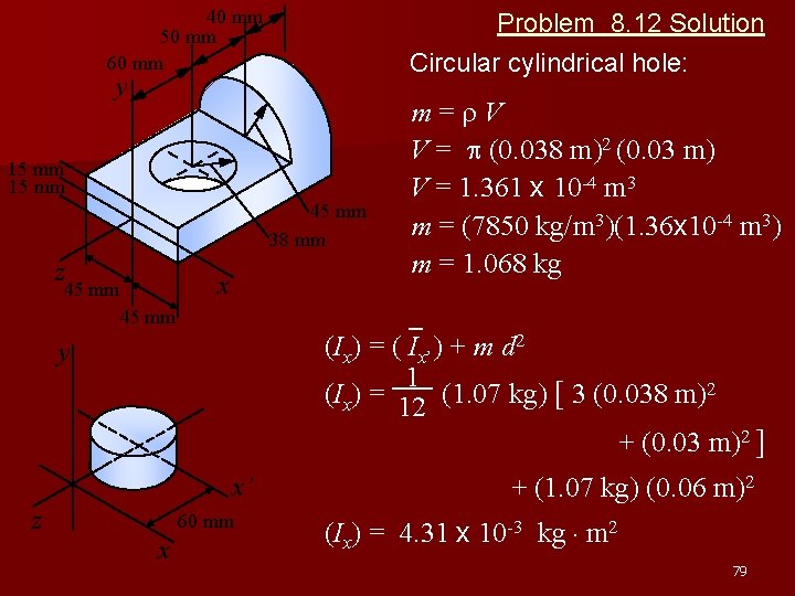 40 mm 50 mm 60 mm Problem 8. 12 Solution Circular cylindrical hole: y