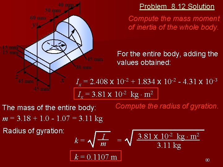 40 mm 50 mm 60 mm Problem 8. 12 Solution Compute the mass moment