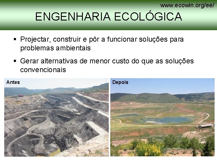 www. ecowin. org/ee/ ENGENHARIA ECOLÓGICA § Projectar, construir e pôr a funcionar soluções para www. ecowin. org/ee/ ENGENHARIA ECOLÓGICA § Projectar, construir e pôr a funcionar soluções para
