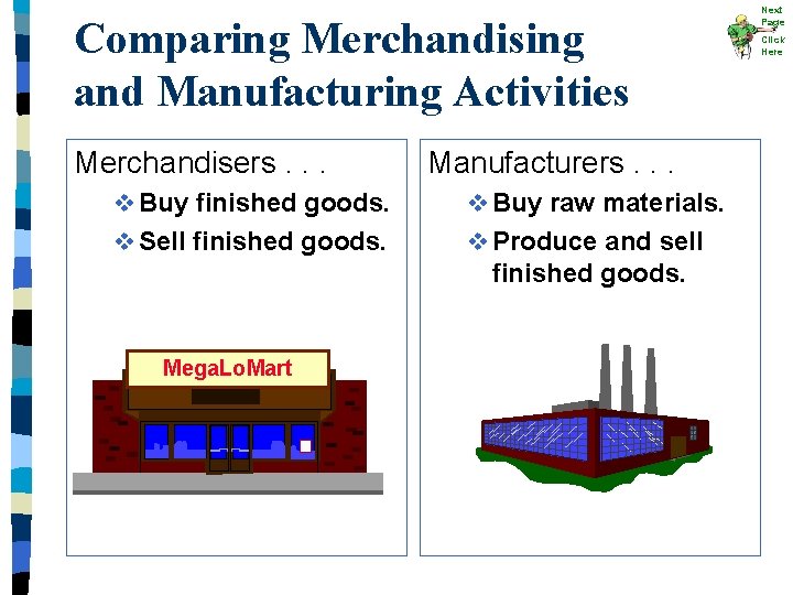 Comparing Merchandising and Manufacturing Activities Merchandisers. . . Manufacturers. . . v Buy finished Comparing Merchandising and Manufacturing Activities Merchandisers. . . Manufacturers. . . v Buy finished