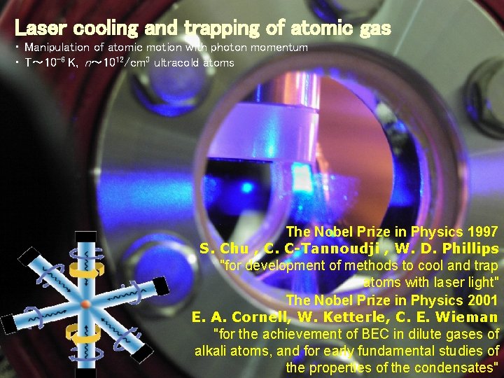 Laser cooling and trapping of atomic gas ・ Manipulation of atomic motion with photon