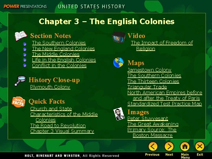 Chapter 3 The English Colonies Section Notes The