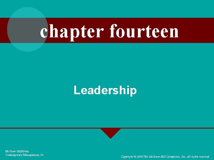 chapter fourteen Leadership Mc. Graw-Hill/Irwin Contemporary Management, 5/e Copyright © 2008 The Mc. Graw-Hill