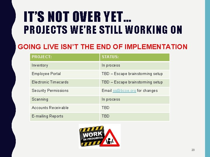 IT’S NOT OVER YET… PROJECTS WE’RE STILL WORKING ON GOING LIVE ISN’T THE END
