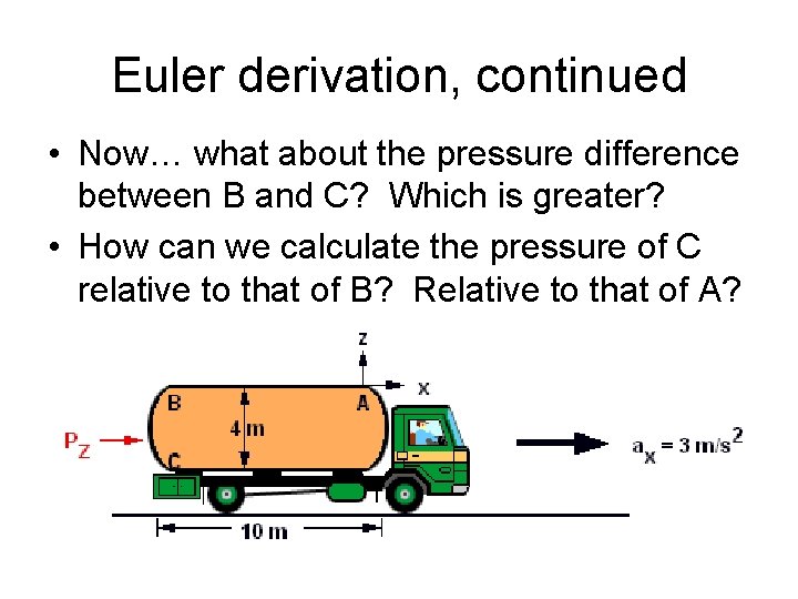 Euler derivation, continued • Now… what about the pressure difference between B and C?