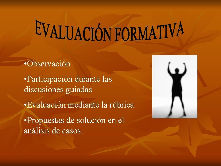  • Observación • Participación durante las discusiones guiadas • Evaluación mediante la rúbrica