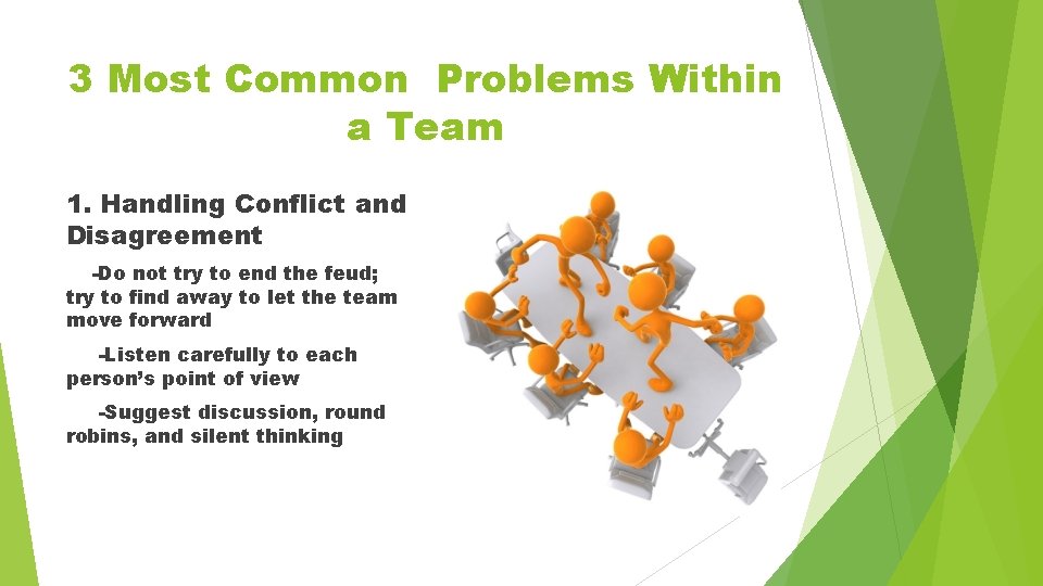 3 Most Common Problems Within a Team 1. Handling Conflict and Disagreement -Do not