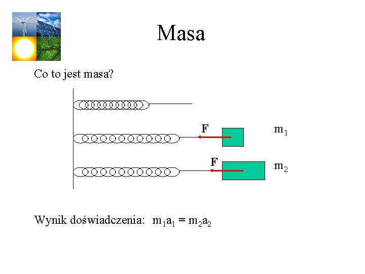 Masa Co to jest masa? F m 1 F Wynik doświadczenia: m 1 a