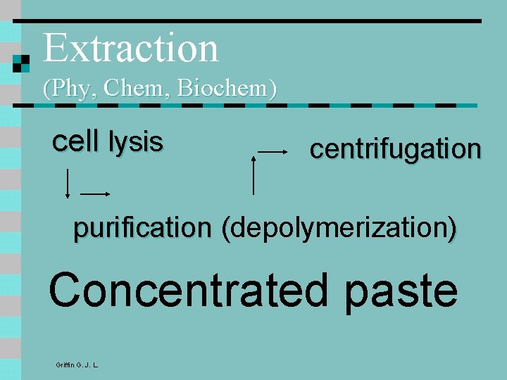 Extraction (Phy, Chem, Biochem) cell lysis centrifugation purification (depolymerization ) purification ( Concentrated paste Extraction (Phy, Chem, Biochem) cell lysis centrifugation purification (depolymerization ) purification ( Concentrated paste