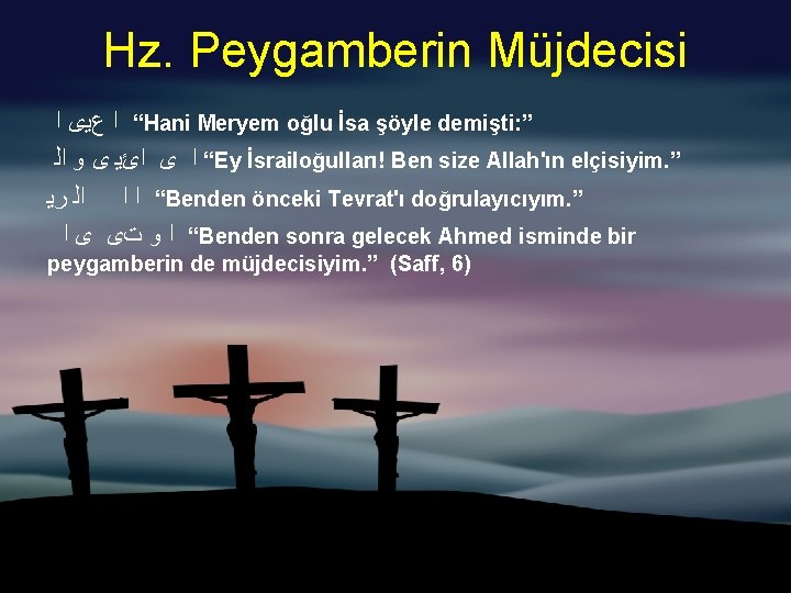 Hz. Peygamberin Müjdecisi “ ﺍ ﻉﻳﻯ ﺍ Hani Meryem oğlu İsa şöyle demişti: ”