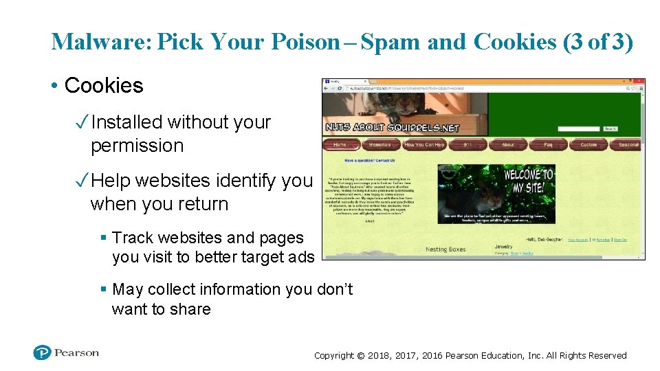 Malware: Pick Your Poison – Spam and Cookies (3 of 3) • Cookies ✓