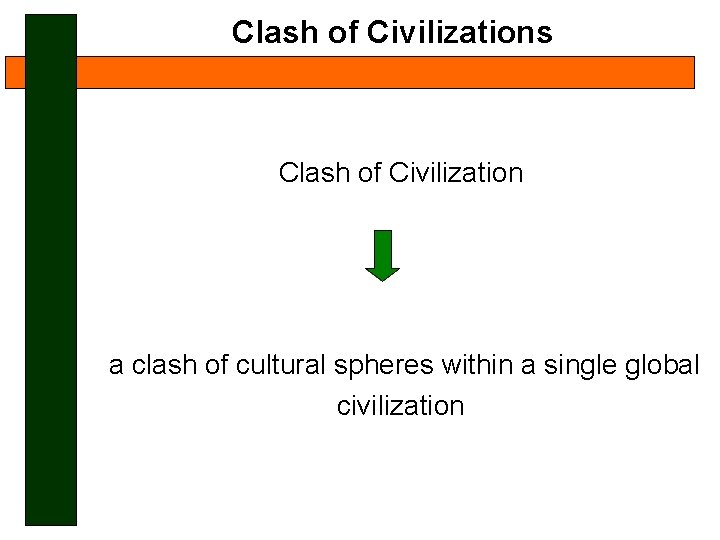 Clash of Civilizations Clash of Civilization a clash of cultural spheres within a single