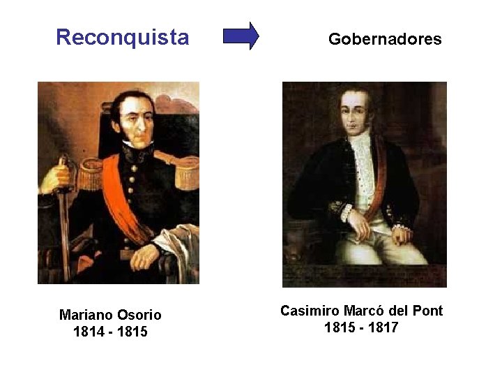 Reconquista Mariano Osorio 1814 - 1815 Gobernadores Casimiro Marcó del Pont 1815 - 1817