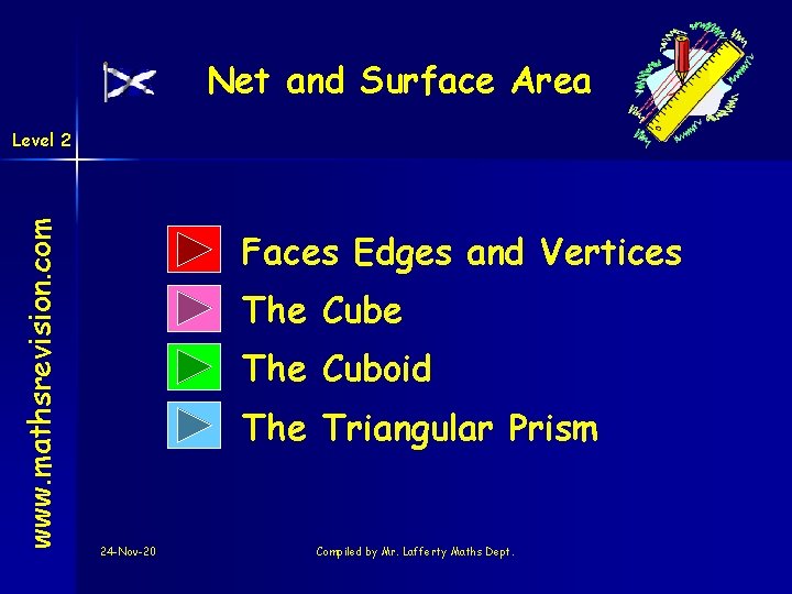 Net and Surface Area www. mathsrevision. com Level 2 Faces Edges and Vertices The