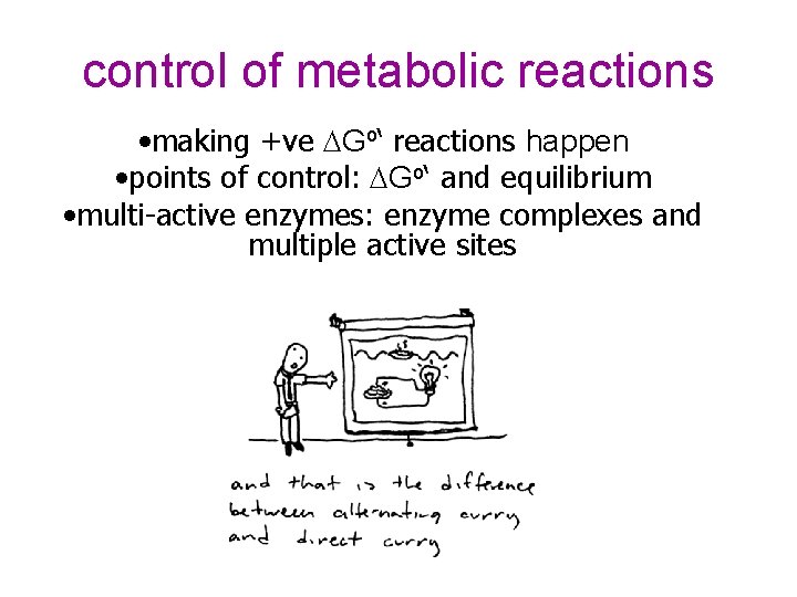 control of metabolic reactions • making +ve DGo‘ reactions happen • points of control: